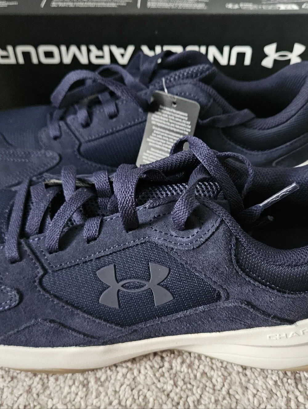 NWT Under Armour UA Edge Suede Mens 10 Navy Blue Charged Sneakers
